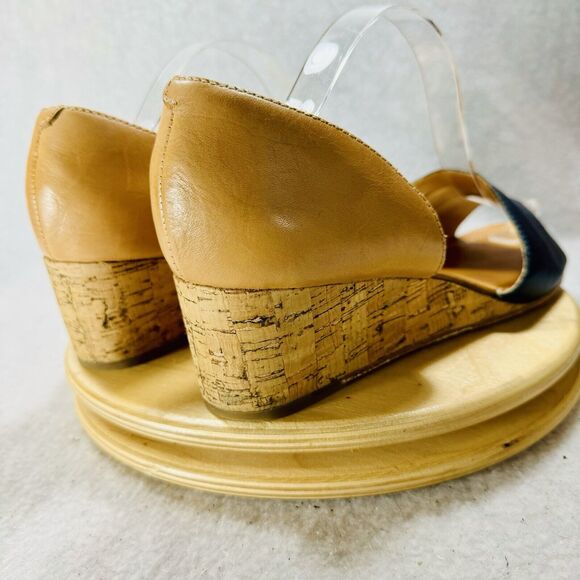 LATIGO▪︎LEATHER▪︎CORK WEDGE▪︎PEEP TOE▪︎SANDALS▪︎SZ 11▪︎shoes▪︎SAAVI Women’s Navy - Picture 6 of 10